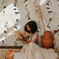 African Dance Silhouette Botanical Wallpaper Mural 1