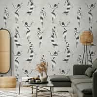 African Dance Silhouette Botanical Wallpaper Mural 2