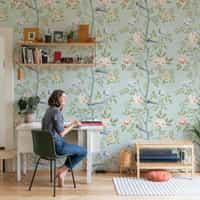 Serene Chinoiserie Garden Birds Wallpaper Mural 1