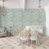 Serene Chinoiserie Garden Birds Wallpaper Mural 2