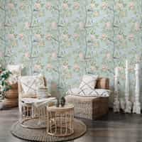 Serene Chinoiserie Garden Birds Wallpaper Mural 3