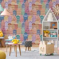 Whimsical Townhouse World for Kids Wallpaper Mural 3