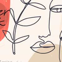 Modern Artistic Faces and Leaves Pattern Wallpaper Mural 3