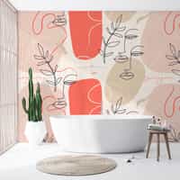 Modern Artistic Faces and Leaves Pattern Wallpaper Mural 2