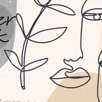 Modern Artistic Faces and Leaves Pattern Wallpaper Mural 3