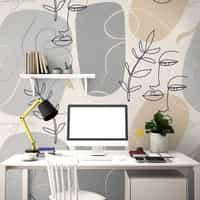 Modern Artistic Faces and Leaves Pattern Wallpaper Mural 1