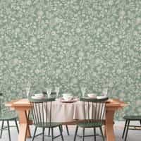 Sage Green Botanical Sketch Wallpaper Mural 3