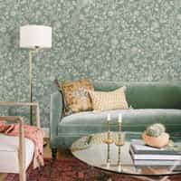 Sage Green Botanical Sketch Wallpaper Mural 1