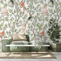 Colorful Parrots Paradise Botanical Wallpaper Mural 1
