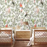 Colorful Parrots Paradise Botanical Wallpaper Mural 6