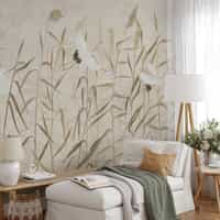 Graceful Cranes in Reeds Neutral Wallpaper Mural 2