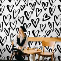 Artistic Hand Drawn Hearts Pattern Wallpaper Mural 1