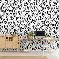 Artistic Hand Drawn Hearts Pattern Wallpaper Mural 2