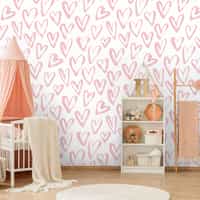 Artistic Hand Drawn Hearts Pattern Wallpaper Mural 1