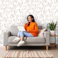 Artistic Hand Drawn Hearts Pattern Wallpaper Mural 3