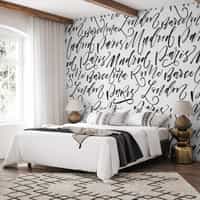 Calligraphy Cities Black and White Wallpaper Mural 2