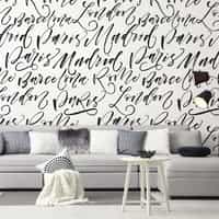 Calligraphy Cities Black and White Wallpaper Mural 3