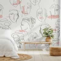 Abstract Faces Line Art Minimalist Wallpaper Mural 1