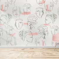 Abstract Faces Line Art Minimalist Wallpaper Mural 2