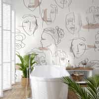 Abstract Faces Line Art Minimalist Wallpaper Mural 1