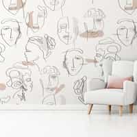 Abstract Faces Line Art Minimalist Wallpaper Mural 2