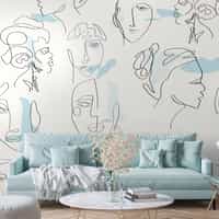 Abstract Faces Line Art Minimalist Wallpaper Mural 1