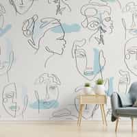 Abstract Faces Line Art Minimalist Wallpaper Mural 2