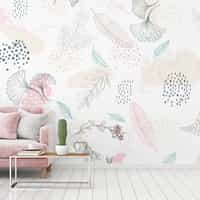 Abstract Hand Drawing Leaves Wallpaper Mural 2
