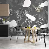 Abstract Hand Drawing Leaves Wallpaper Mural 2