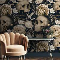 Gothic Floral and Skulls Pattern Wallpaper Mural 1