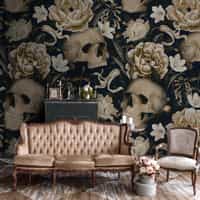 Gothic Floral and Skulls Pattern Wallpaper Mural 2