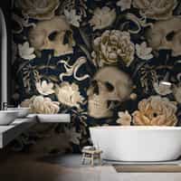 Gothic Floral and Skulls Pattern Wallpaper Mural 3