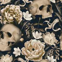Gothic Floral and Skulls Pattern Wallpaper Mural 6