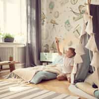 Whimsical Kids Watercolor Airplane with Stars Wallpaper Mural 1