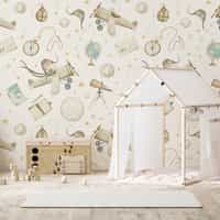 Whimsical Kids Watercolor Airplane with Stars Wallpaper Mural 2