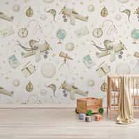 Whimsical Kids Watercolor Airplane with Stars Wallpaper Mural 3