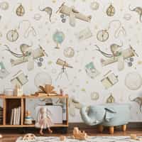 Whimsical Kids Watercolor Airplane with Stars Wallpaper Mural 4