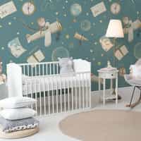 Whimsical Kids Watercolor Airplane with Stars Wallpaper Mural 2