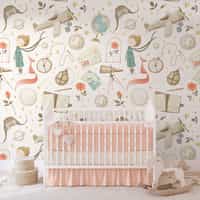 Dreamy Watercolor Nursery Airplane with Stars Wallpaper Mural 2