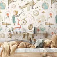 Dreamy Watercolor Nursery Airplane with Stars Wallpaper Mural 3