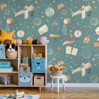 Dreamy Watercolor Nursery Airplane with Stars Wallpaper Mural 1