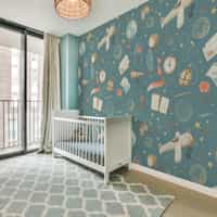 Dreamy Watercolor Nursery Airplane with Stars Wallpaper Mural 3