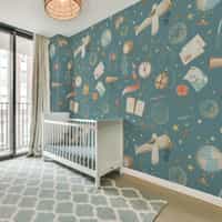 Dreamy Watercolor Nursery Airplane with Stars Wallpaper Mural 2
