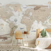 Classic Explorer Airplane World Map Wallpaper Mural 1