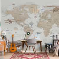 Classic Explorer Airplane World Map Wallpaper Mural 5