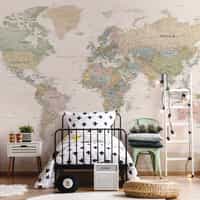 Educational Pastel World Map Wallpaper Mural 3
