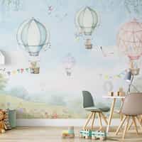 Cute Hot Air Balloon and Animals Wallpaper Mural 1