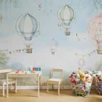 Cute Hot Air Balloon and Animals Wallpaper Mural 3