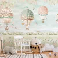Pastel Dreamland Hot Air Balloon Wallpaper Mural 1
