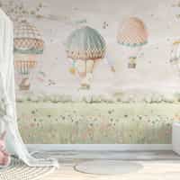 Pastel Dreamland Hot Air Balloon Wallpaper Mural 4
